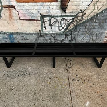 Vintage mid century Herman Miller George Nelson 92” slatted bench black labeled 
