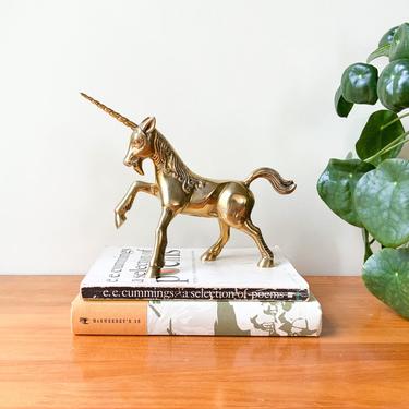 Solid Brass Renaissance Unicorn Figure / Vintage Gatco Gold Retro Mid Century Figurine / Whimsical Fantasy Animal Eclectic Boho Medieval 