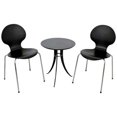Mid Century Modern Fritz Hansen Pair of Black Chairs & Cafe Table 1960s Denmark 
