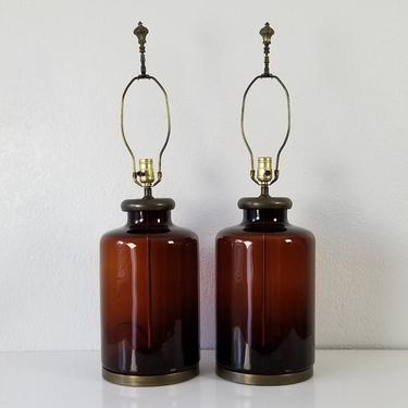 60's Vintage Amber Murano Glass Table Lamps A Pair . 