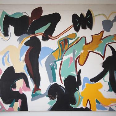 Original Vintage KATHIE BROWN PAINTING Abstract Expressionist Figures, Large 44x60&quot; Oil / Canvas, Mid-Century Modern Art matisse eames era 