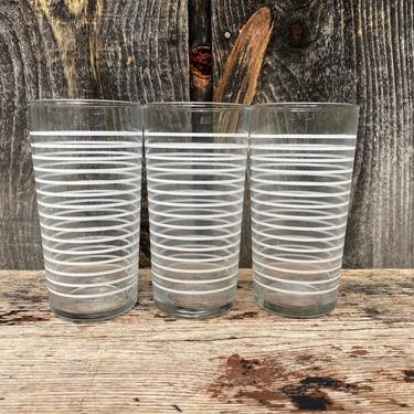 White Striped Glassware -- Striped Glassware -- White Striped Glasses -- Set of 3 Glassware -- Vintage Juice Cups - Water Glasses --Tumblers 