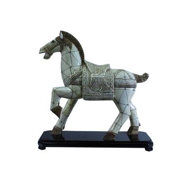 Chinese Vintage Oriental Bone Tiles Art Decor Horse Figure cs5237E 