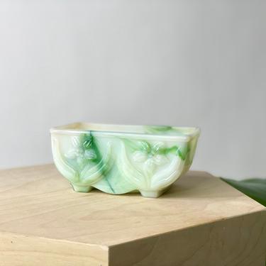 Akro Agate Green Slag Glass Planter Pot 