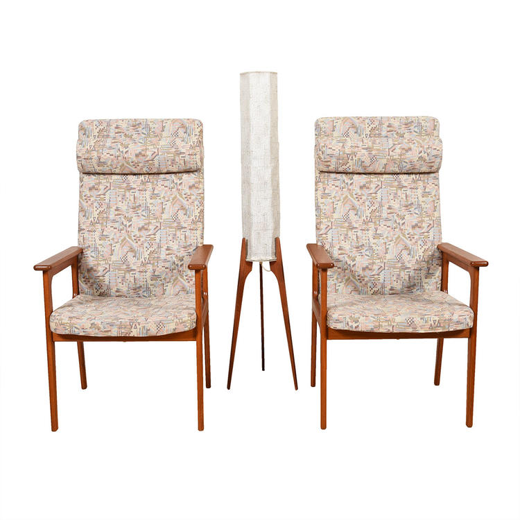 Pair Danish Modern Tallback Easy Chairs