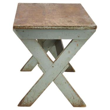 Early 19th Century New England Sawbuck Country Table in Celadon Green Paint