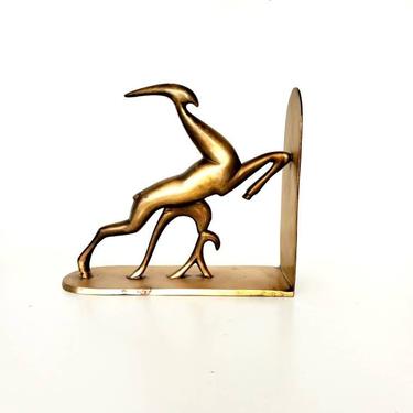 Mid Century Brass Art Deco Style Gazelle Figurine Bookend / Doorstop 