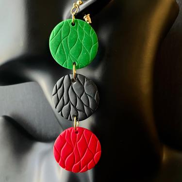 Tri Circle Pan African Flag Colors Polymer Clay Drop Dangle Earrings | Black History | Stud Earrings | Black Red Green |Hypoallergenic 
