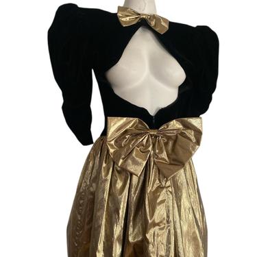 1980's Vintage GUNNE SAX gold prom dress, 80s dynasty gowns, gold lame prom dress, avant-garde gown, metallic gold black formal dress small 