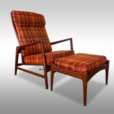 Ib Kofod Larsen Reclining Lounge Chair and Ottoman for Selibg, Circa 1960s - *Please ask for a shipping quote before you buy. 
