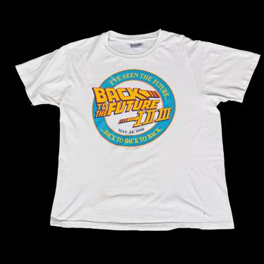 1990 Back To The Future Part III T Shirt - Large | Vintage Unisex White Graphic Movie Tee 