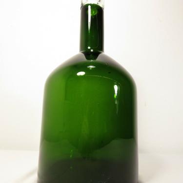 LARGE Vintage BLOWN GREEN GLASS BOTTLE JUG Mid Century Modern STUDIO ART Vase