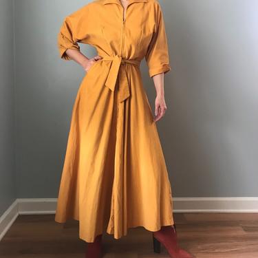 RESERVED - rare vintage 50s FREDERICK'S of HOLLYWOOD dress | gold corduroy belted swing skirt maxi 