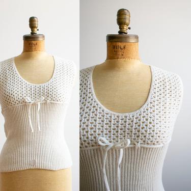 1970s Crochet Blouse / White Cream Sweater / 1970s Sweater / Vintage 1970s Crocheted Sweater / Crocheted Blouse / Vintage White Sweater Vest 