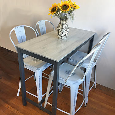 Industrial Bar-height Table &amp; 4 Metal Chairs