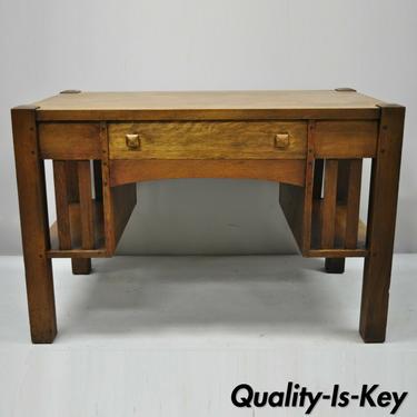 Antique Mission Oak Arts &amp; Crafts Library Desk Work Table with Bookcase Sides