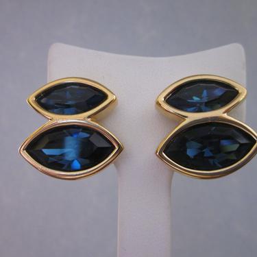 1980s Swarovski and Gold tone cerulean royal blue clip on earrings 