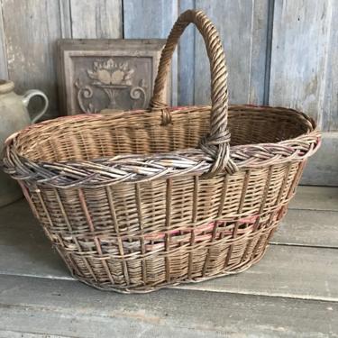Rustic Garden Harvest Basket, Wicker, Handle, Multi Color, Farmhouse, Garden Flower 