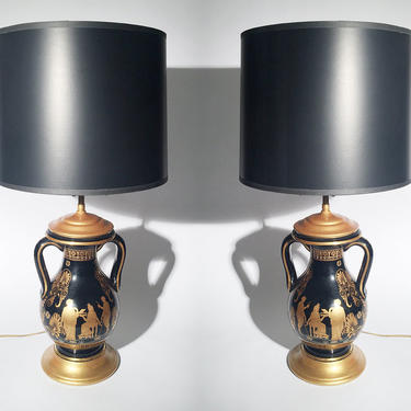Pair of Black &amp; Gilt Table Lamps