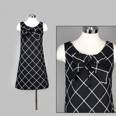 60's A Line Black Dress, Vintage 1960's Shift Dress, MOD style, Black & White, Short Summer Sun Dress, Evening Party Dress Babydoll 