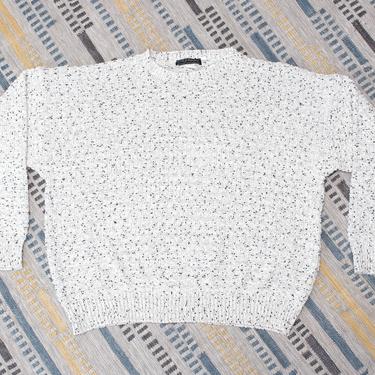 Vintage 1990s Men's Cotton Sweater - Speckled Gray Knit Oversize Grandpa Sweater - 3X 