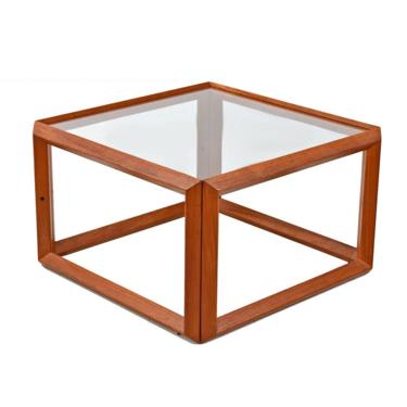 Teak and Glass Danish Modern Square Occasional Table Coffee Table or End Table 