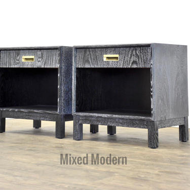 Black Cerused Mid Century Modern Nightstands - A Pair 