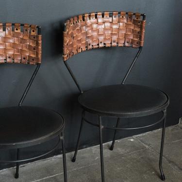 Mid Century Woven Leather & Iron Chairs by Arthur Umanoff – Set of Four