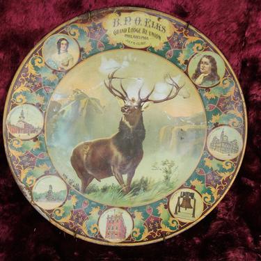 Elks Grand Lodge Reunion Philadelphia Tin Litho Plate, 1907 