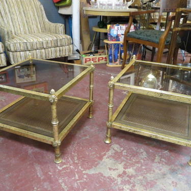 Vintage MCM pair of gold leaf side tables