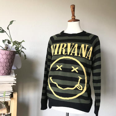 Nirvana green striped knit sweater sz small 