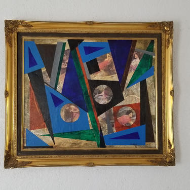 80's Adrian Mixed Media Collage - Geometric Art Painting . 