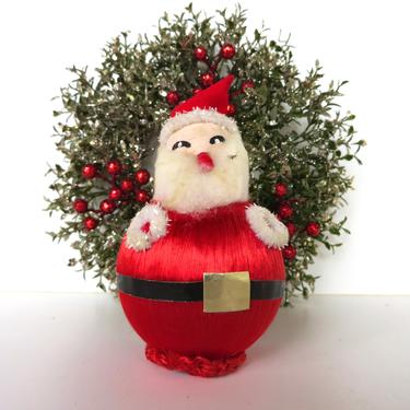 Vintage Spun Cotton And Satin Santa Christmas Ornament, Large Mid Century Modern Santa Figurine, Vintage Holiday Decor 