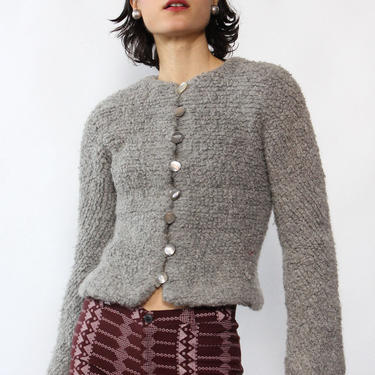 1940s Stone Bouclé Sweater Jacket XS