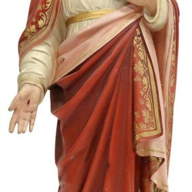Antique Jesus Statue, French Delin Freres Plaster Christ Sacre Couer, Parcel Gil