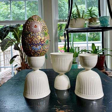 Set of 3 Vintage Wedgwood Barlaston Double Egg Cups, Edme pattern - White, England English China, Ornament Display, Succulent Planter 