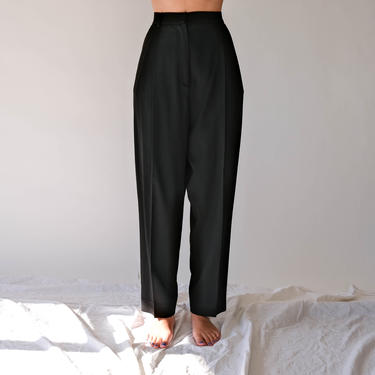 Vintage DUSAN Black Wool Gabardine High Waisted Pleated Slacks | Made in Italy | Avant Garde, Minimalist, Modern | 1980s Designer Pants 