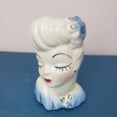 Vintage 1950's Lady Head Vase / 60s Planter Kitch Knick Knack Ceramic 
