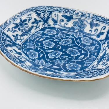 Vintage Lovely Japanese  Oval Serving Bowl 9.25&amp;quot;  Mint Condition-Mark: Jitsu-to, True porcelain. Japanese porcelain- Blue Floral Design 