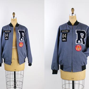 Vintage Blue R Varsity Jacket / Letterman Coat / Baseball Jacket / McAleer / Vintage Military Jacket / Unisex Jacket / Thermal Insulation 