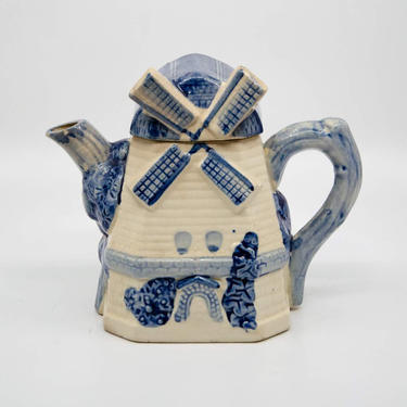 Vintage Blue and White Windmill Teapot 
