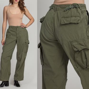 70s OG-107 Army Combat Trousers - Men's Medium Regular, 31&quot;-34&quot; | Vintage High Waist US Army Olive Drab Military Cargo Pants 