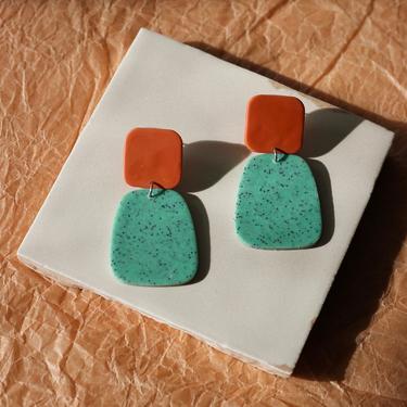 Turquoise Speckled Geometric Polymer Clay Earrings / Multicolor / Gifts for her 