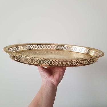 Vintage Gold Oval Tray / Decorative Florentine Tray / Pierced Metal Serving Tray / Gold Finish Towle Platter / Regency Style Vanity Tray 