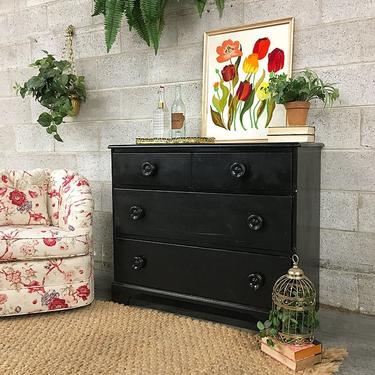 LOCAL PICKUP ONLY Vintage Dresser Retro 1980s Black Painted Maple Wood Three Drawer Bureau With Large Knobs for Bedroom or Clothing Storage 