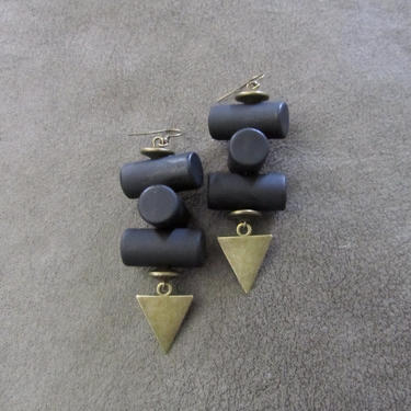 Bold earrings, black and bronze geometric earrings, mid century modern earrings, unique Art Deco earrings, chunky statement earrings 