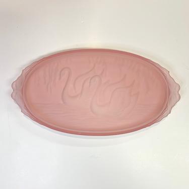 Vintage PInk Frosted Glass Swan Vanity Tray LE Smith Glass For Tiara 