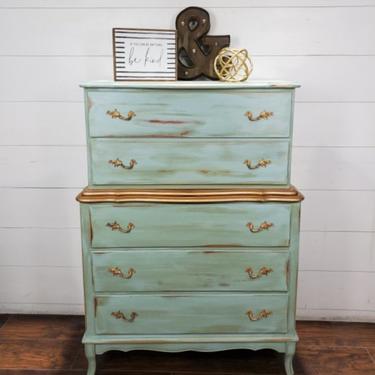 French Green\/Blue Chest Of Drawers