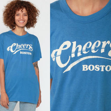 Vintage Cheers T Shirt 80s BOSTON TShirt Blue Graphic Tee Retro T Shirt Vintage T Shirt 80s Paper Thin Tee Nostalgic Small Medium 