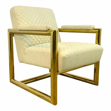 Modern Quilted Cream Leather Club Chair